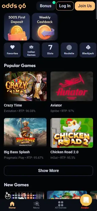 Odds96 mobile game cards